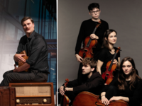 Die Musikerin und Musiker des Ala Rosé Quartett und der Schauspieler Christoph Lukas Hagenauer