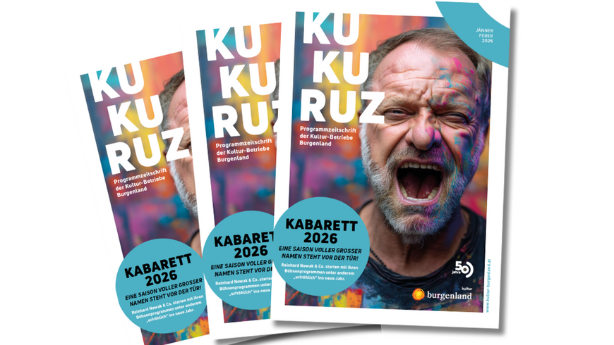 Titelseite der Programmzeitschrift KUKURUZ Ausgabe Jänner Februar 2026 mit Foto des Kabarettisten Reinhard Nowak 
