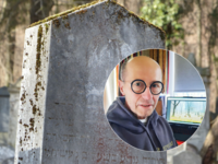 Jüdischer Friedhof im Hintergrund und Portrait von Johannes Reiss